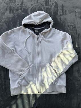 Nike Sportswear White Full Zip Fleece Hoodie with Grey Swoosh
